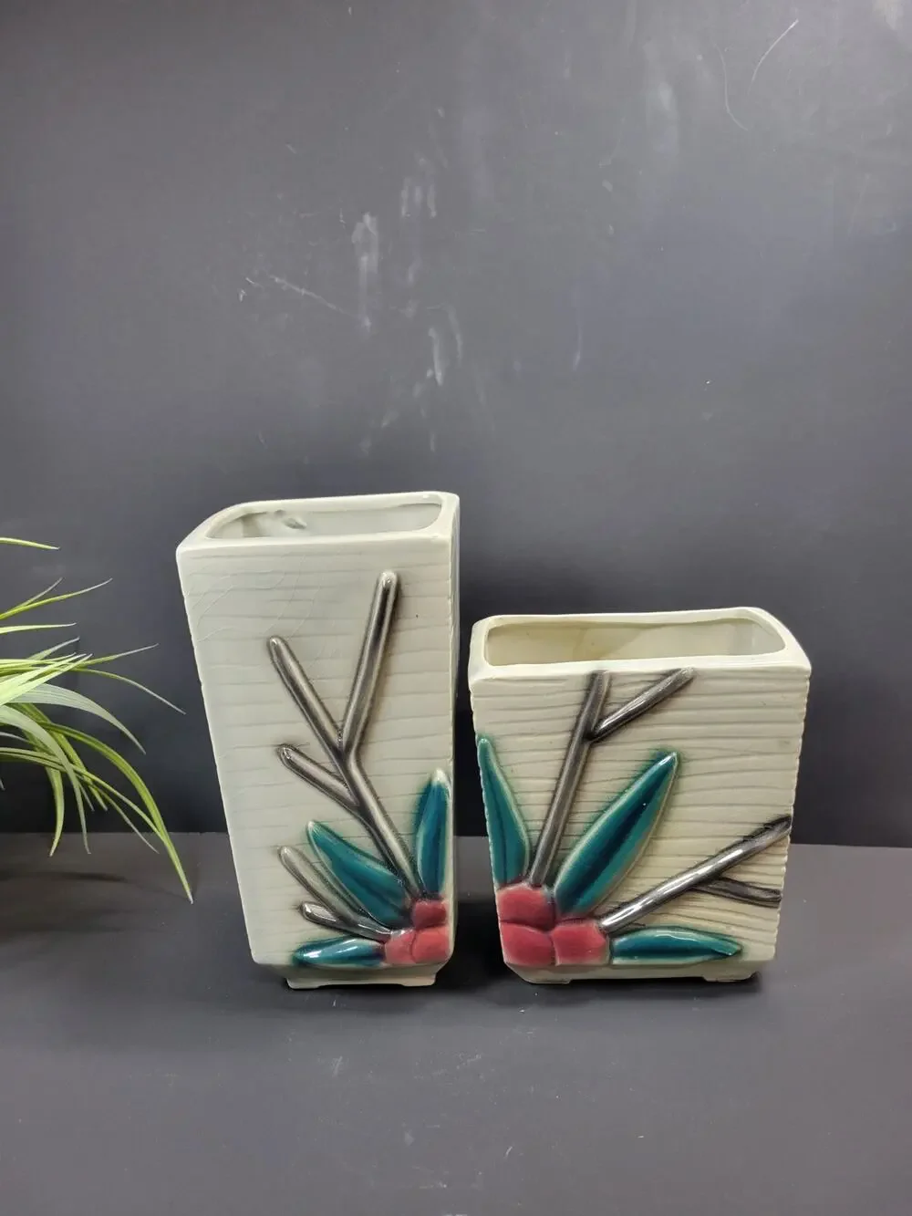 2 Vintage MCM Red Berries Vases Royal Copley?